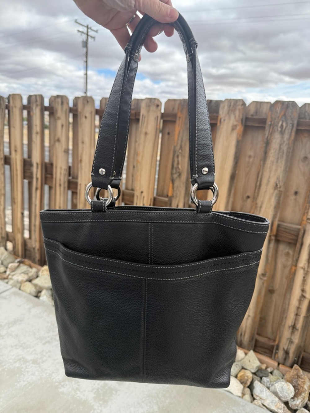 Coach Black Leather Shoulder Tote with Silver Hardware - Picture 2 of 16